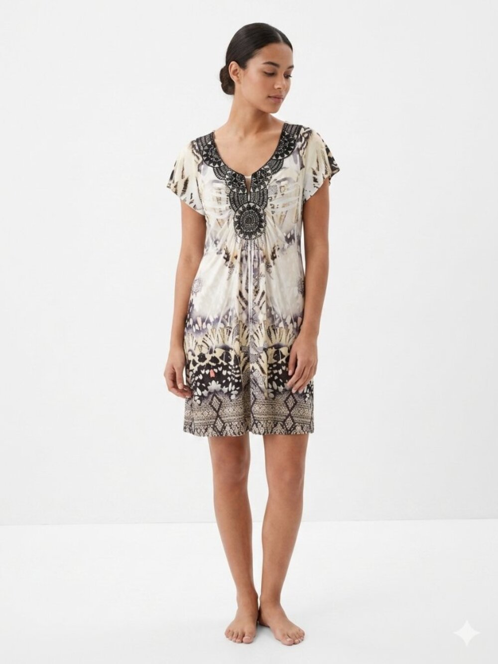 Apt 9 Dress White Gray Boho Grunge Crochet Studded Summer L